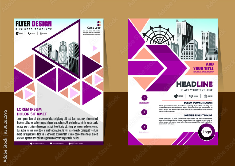 Brochure design, cover modern layout, annual report, poster, flyer in A4 with colorful triangles, geometric shapes for tech, science, market with light background