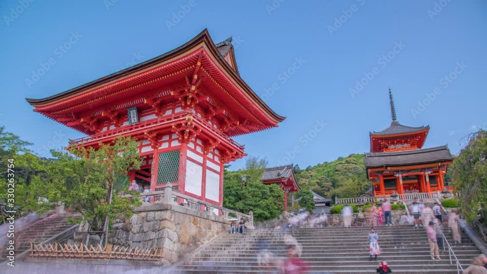 4K Time Lapse of Kiyomizu Dera, blurred tourists in Kyoto, Japan 4K Time Lapse of Kiyomizu Dera, blurred tourists in Kyoto, Japan
