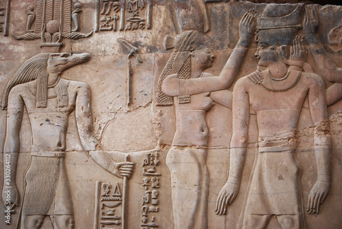 Egyptian hieroglyphs in the ancient Temple of Kom Ombo. Egypt