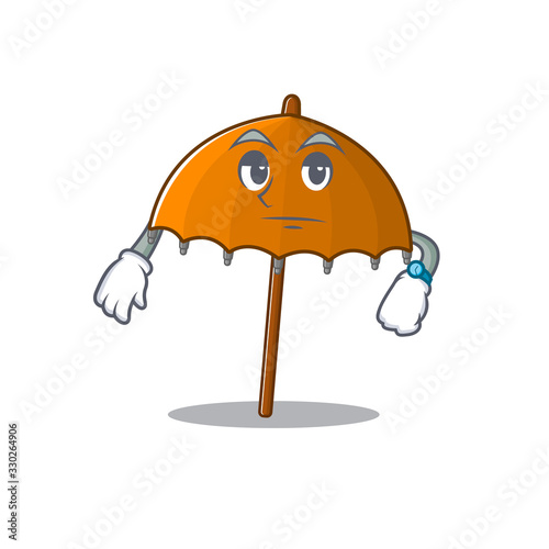 Orange umbrella on waiting gesture mascot design style