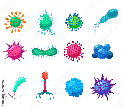 Set Viruses bacterias germs microorganisms disease-causing objects pandemic microbes, fungi infection © hadeev