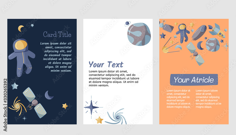 Naklejka premium Set of open space theme cards. Kids collection.