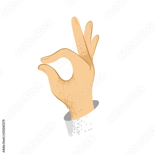 Sign that all is well. The symbol in the form of a hand drawn in a modern flat style on a white background. Concept banner excellent mood and good state of Affairs. Cute cartoon vector illustration.