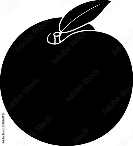 Black silhouette of peach fruit with leaf