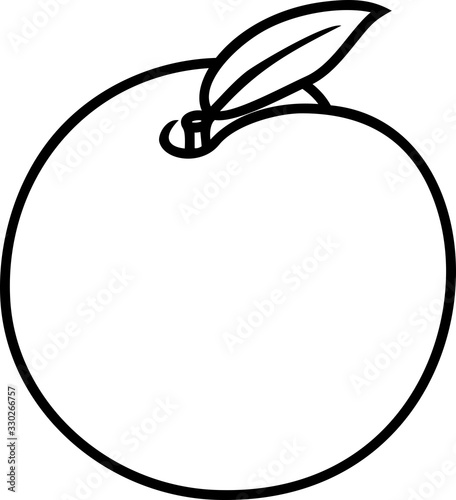 Coloring page. Fresh peach fruit with leaf