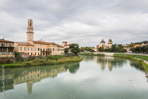 Adige River view from Stone bridge. Verona  Veneto region  Italy.