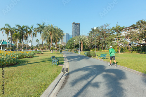 Beautiful path view in the park in the evening.