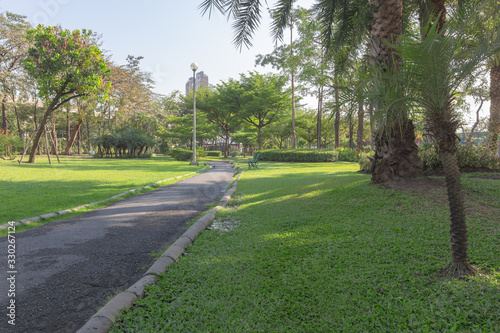 Beautiful path view in the park in the evening.