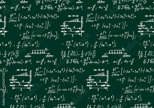 Physical equations on school board. Vector hand-drawn seamless pattern. Education and scientific background.
