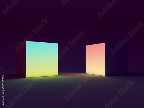 Lightbox colorful cubes on black background. 3D