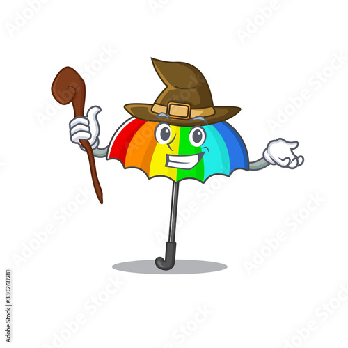 Cute and sneaky Witch rainbow umbrella cartoon design style