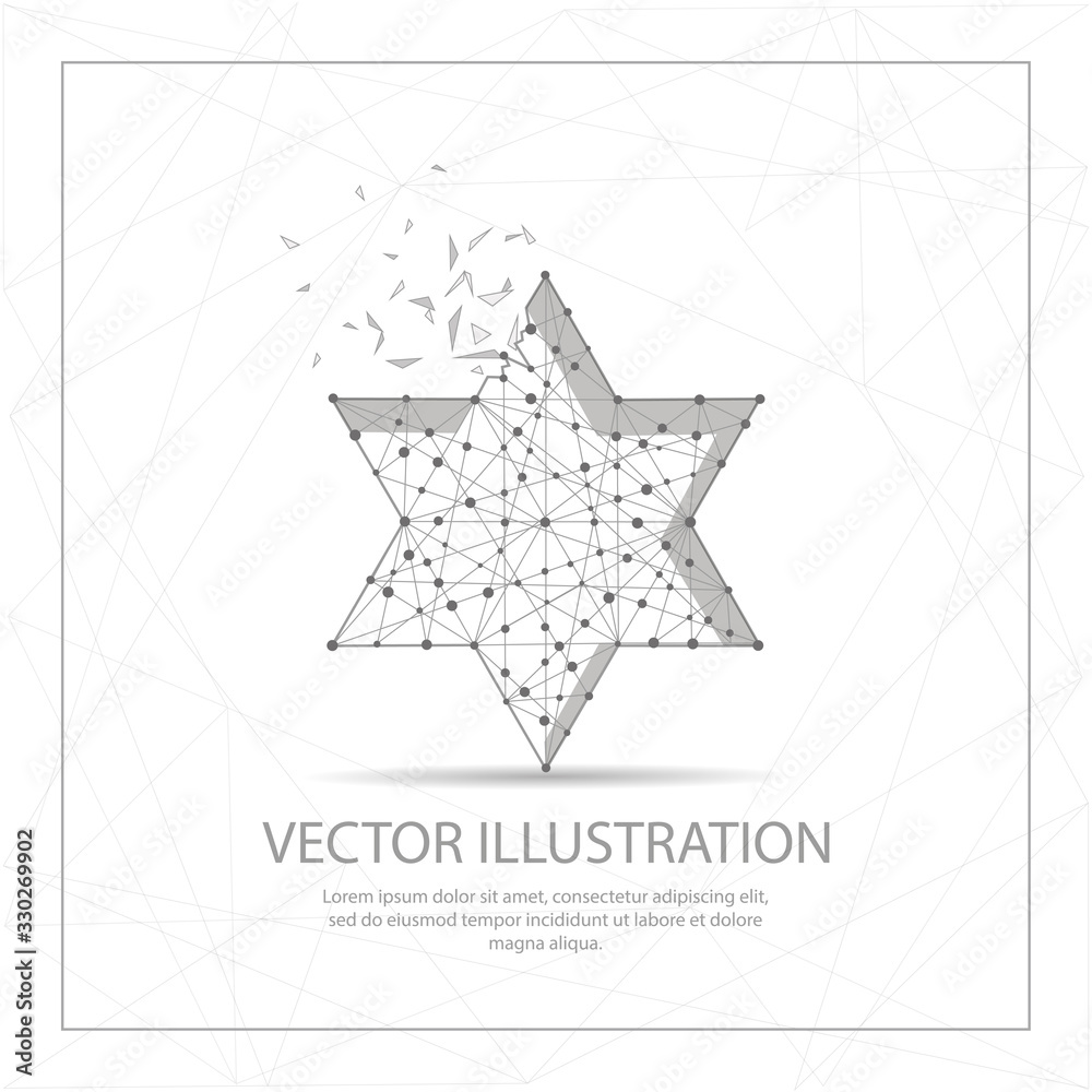 The Star of David digitally drawn low poly wire frame on white background. The Star of David digitally drawn low poly wire frame on white background.