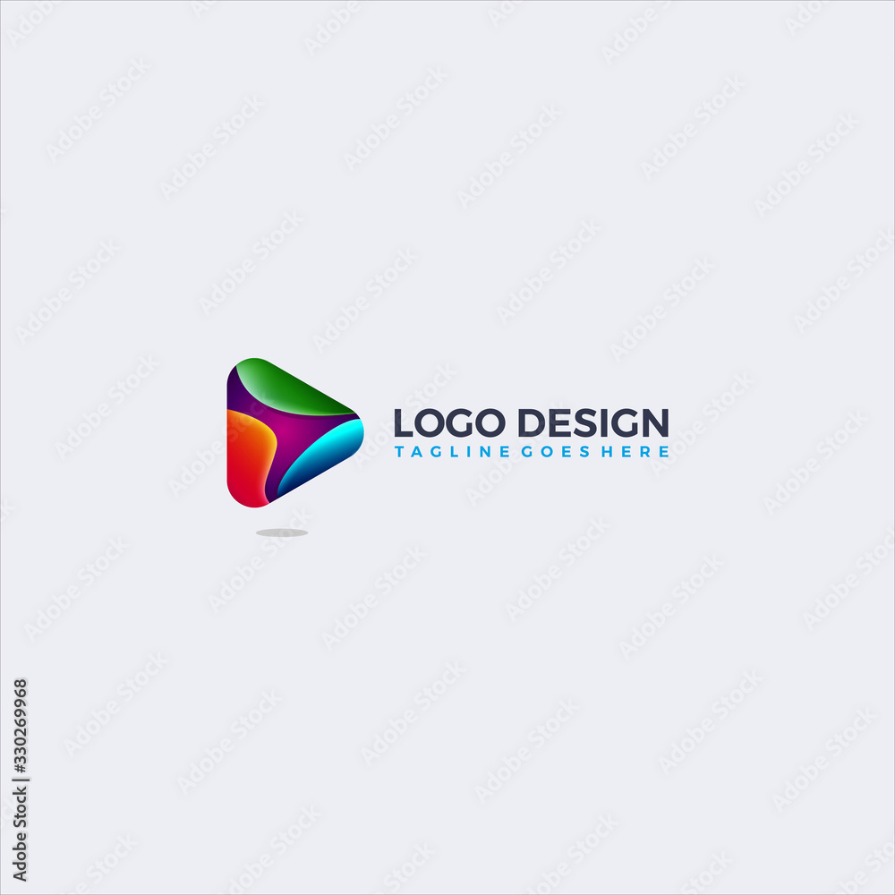 gradient glossy play button logo design template