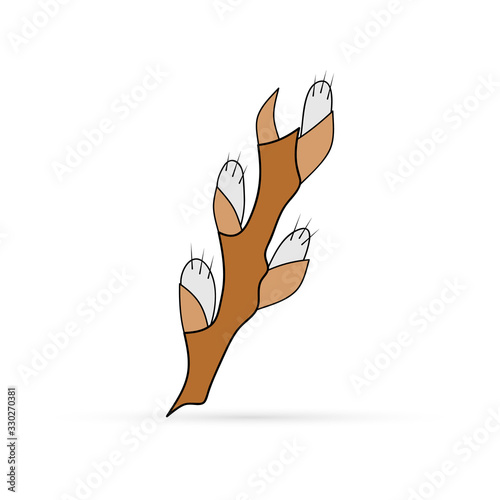 Branch of willow icon isolated on white, doodle kids hand drawing art, eco logo, sticker, vector stock illustration