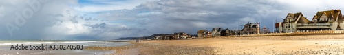 Panoramic view of Villers-sur-Mer waterfront at low tide - Normandy, France
