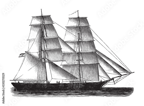 Fotografija Old sailing ship - Brig / vintage illustration from Brockhaus Konversations-Lexi