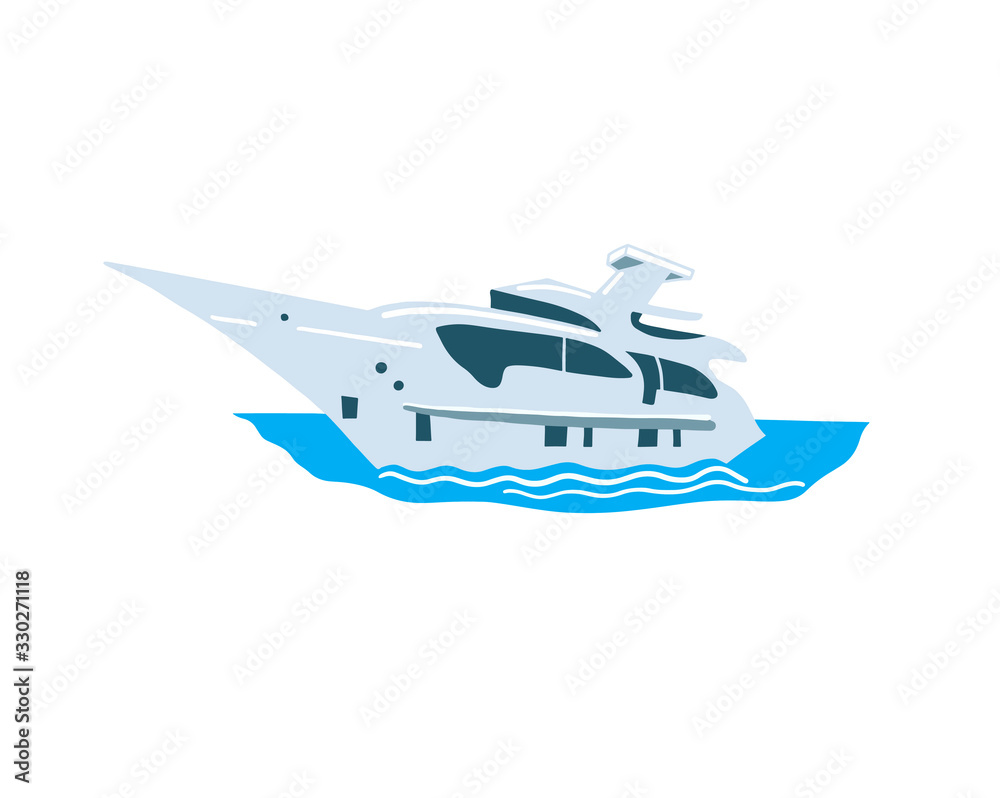 hand drawing icon of sea yacht in flat style, sign symbol vector