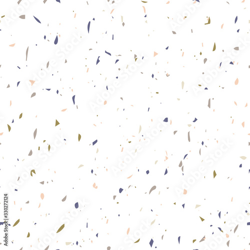 Terrazzo flooring textured surface modern abstract pattern. Vector seamless abstract repeat with chips of marble or granite in soft pastel  colors.