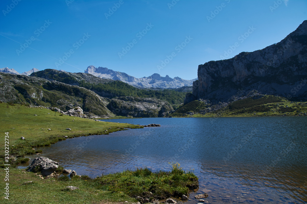 Lakes in the high mountains on a summer day
