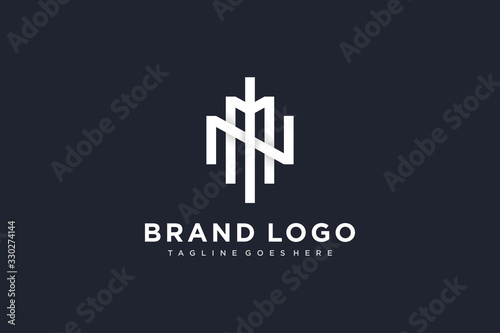 Geometric Line Initial Letter MN or NM Logo isolated on Black Background. Flat Vector Logo Design Template Element. photo