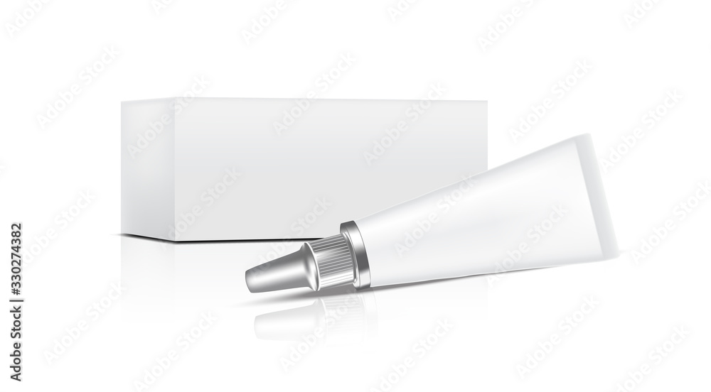 Tube Mock up Realistic Cosmetic and Box for Skincare Product on White Background Illustration. Health Care and Medical Concept Design. Tube Mock up Realistic Cosmetic and Box for Skincare Product on White Background Illustration. Health Care and Medical Concept Design.