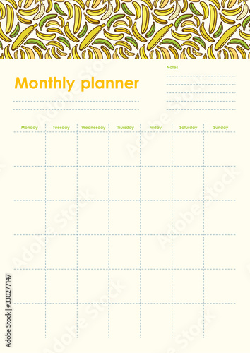 Monthly Planner. Organiser and Schedule with place for Goals and To Do Lists. Template design. Vector