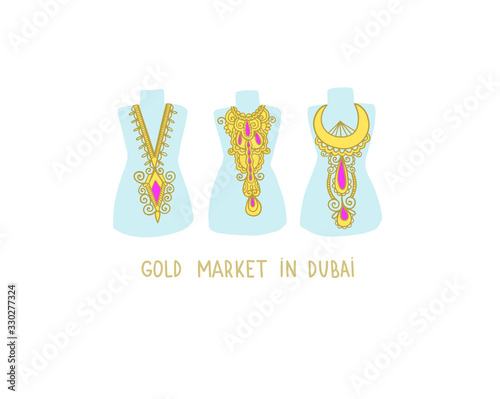 gold market in Dubai - hand drawing flat style icon of famous place in Dubai, United Arab Emirates, Middle East