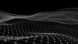 3D rendering of abstract digital waves and bright square particles in space. Futuristic background made of dots, particles and mesh. Large amount of data