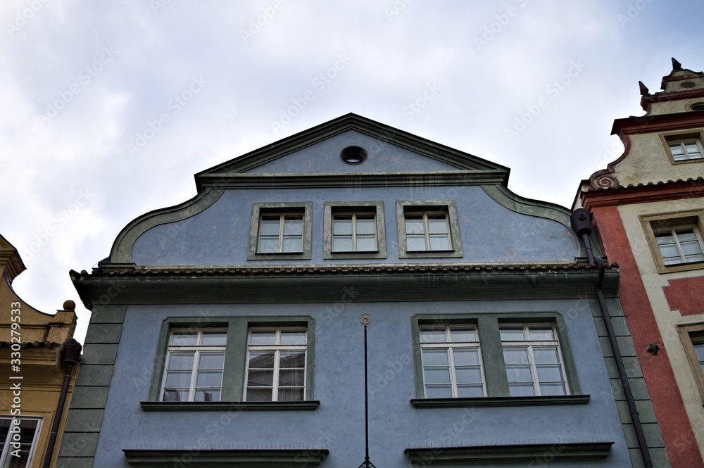 A blue facade of a bohemian building (Prague, Czech Republic, Europe)
