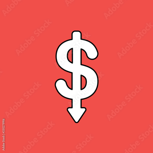 Vector illustration concept of dollar symbol with arrow pointing down.