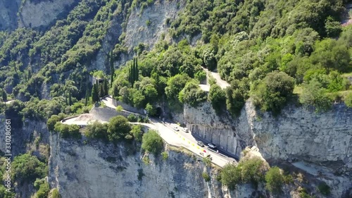 Tunnel on a mountain road with active traffic in Italy