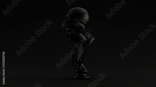 Black Minerva Bust Sculpture Black Background 3d illustration 3d render 