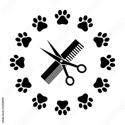 emblem animal haircut comb and scissor in a circle