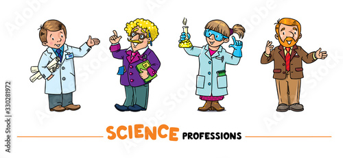 Science professions Vector funny characters set