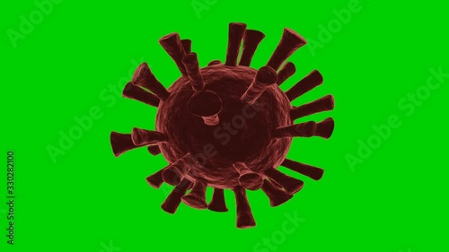 3D rotating model Coronavirus Covid-19 virus red color with full green background for croma key, Full Hd 50fps video