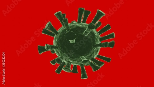 3D rotating model Coronavirus Covid-19 virus green color with full red background for croma key, Full Hd 50fps video