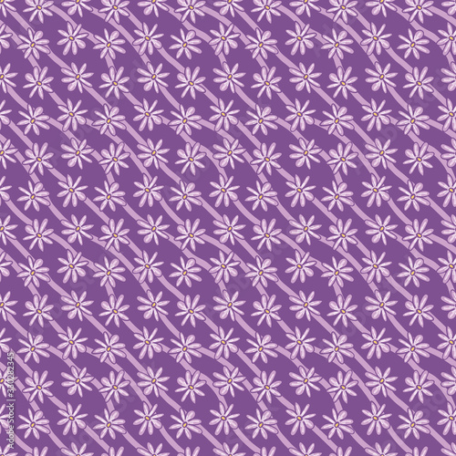 Purple floral diagonal stripes seamless vector pattern. Graphic nature themed girly surface print design. Great for fabrics  stationery  and packaging.