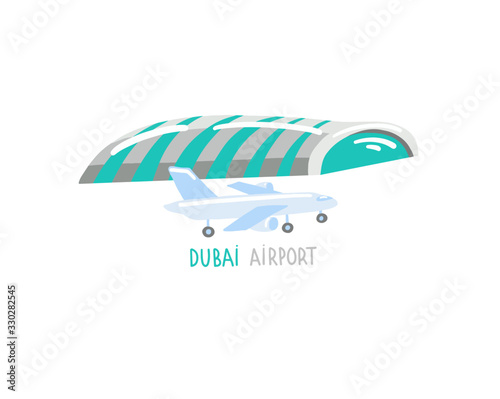 Dubai airport - hand drawing icon in flat style, United Arab Emirates