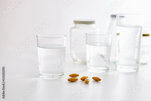 medical pills on blur background. .