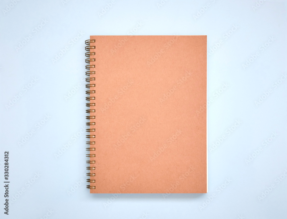 Minimal brown book cover mock up on blue background.