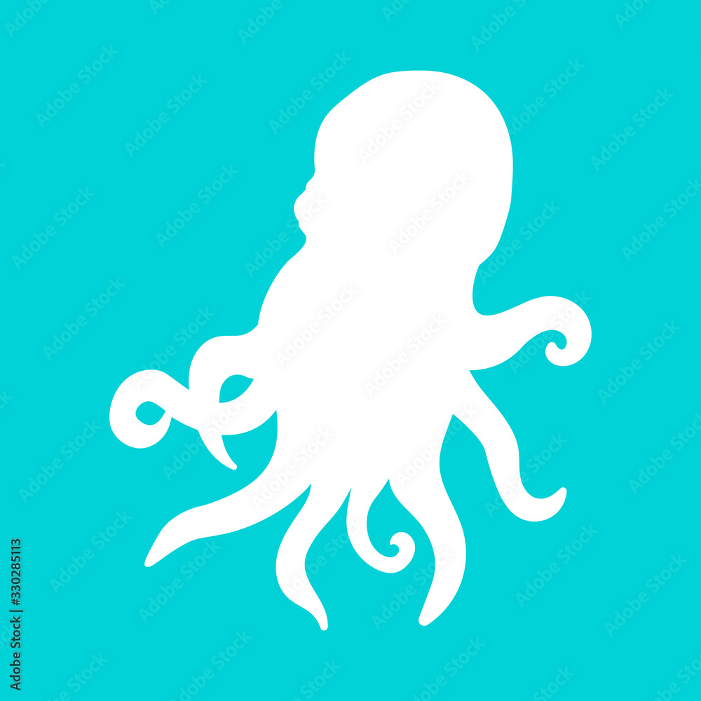 Obraz premium illustration with a white silhouette of an octopus on a bright blue background