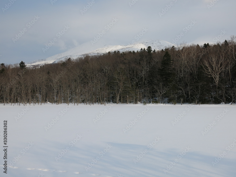 雪に覆われた知床五湖の五湖(冬の知床五湖エコツアー参加中に撮影したもの) 雪に覆われた知床五湖の五湖(冬の知床五湖エコツアー参加中に撮影したもの)