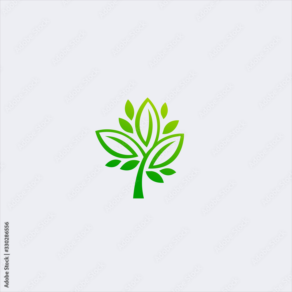 vector simple tree leaves logo design template