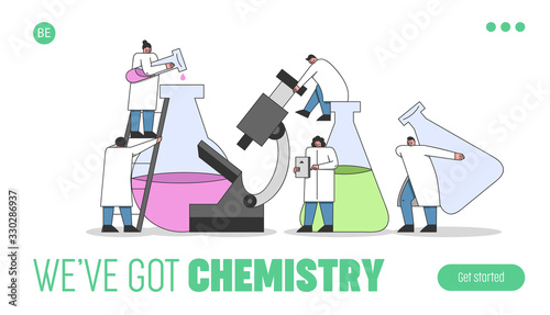 Laboratory Experiments Concept. Website Landing Page. Laboratory Technicians Are Making An Chemical Experiments Under Laboratory Conditions. Web Page Cartoon Linear Outline Flat Vector Illustrations