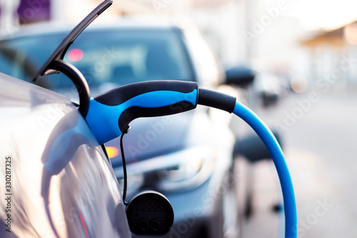 Electric Car plugged in for charging.