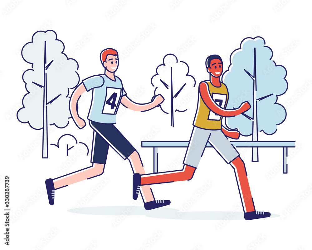 Concept Of Running Marathon And Healthy Lifestyle. Sportsmen Run Marathon. Healthy Running Marathon Athletes Sprinting. Fitness People Are Training. Cartoon Linear Outline Flat Vector Illustration Concept Of Running Marathon And Healthy Lifestyle. Sportsmen Run Marathon. Healthy Running Marathon Athletes Sprinting. Fitness People Are Training. Cartoon Linear Outline Flat Vector Illustration