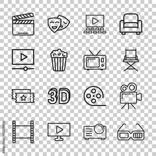 Cinema line icon in flat style. Entertainment set vector illustration on white isolated background. Movie media business concept.