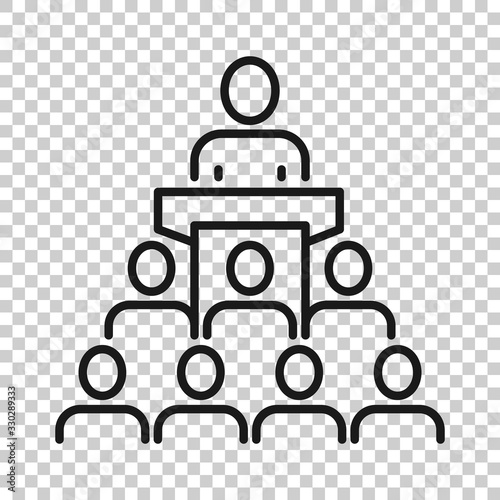 People on podium icon in flat style. Speaker vector illustration on white isolated background. Audience orator business concept.