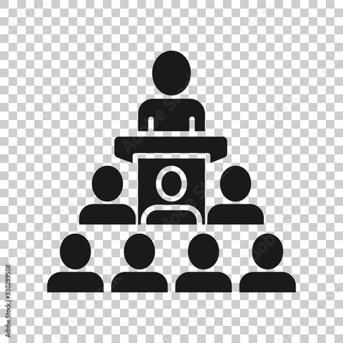 People on podium icon in flat style. Speaker vector illustration on white isolated background. Audience orator business concept.