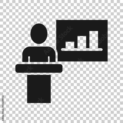 People on podium icon in flat style. Speaker vector illustration on white isolated background. Audience orator business concept.